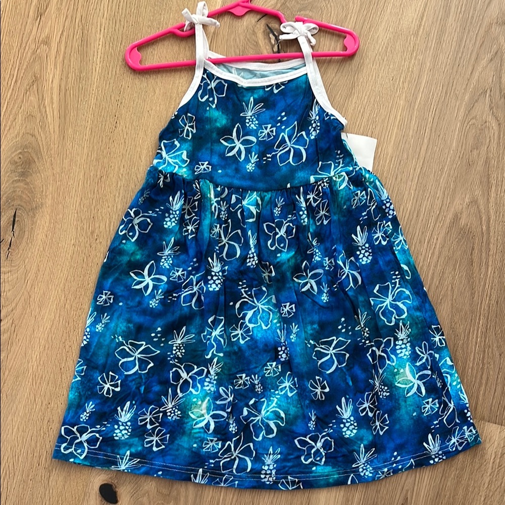 Vibrant Blue Floral Kids Bamboo Dress